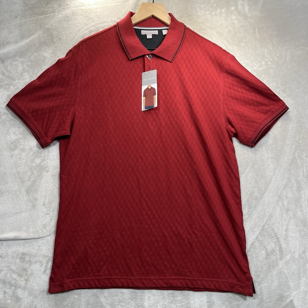 Ted Baker Textured Polo Shirt Mens Medium Red NEW